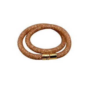 Swarovski Stardust Rose Double Wrap Bracelet Gold Tone Closure Tubular Design